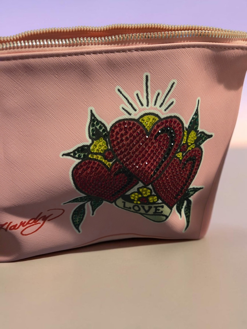 Ed Hardy Pink Heart  Cosmetic Pouch